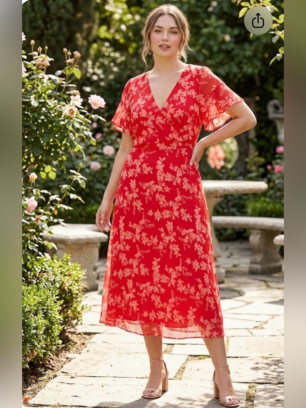 Lauren Ralph Lauren Floral Flutter Sleeve Tie Back Midi Dress Size 16